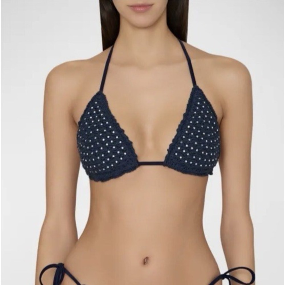Milly Cabana Size P/XS Glimmer Crochet Bikini Top With Crystals Jac Navy